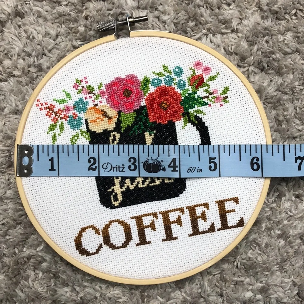 Handmade But first coffee cross stitch